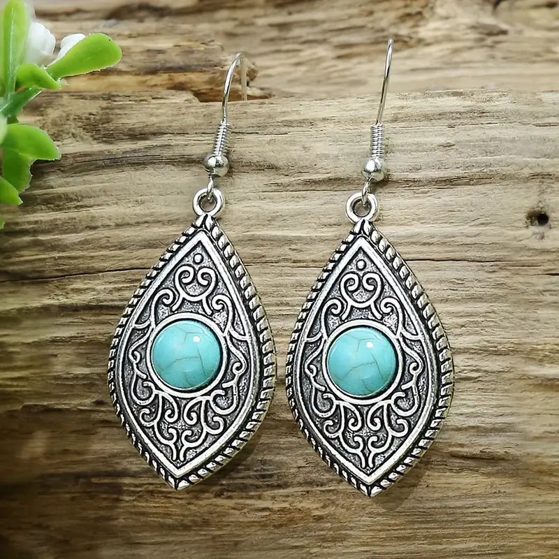 Front view of an earrings - Elegant Turquoise Drop Earrings - Zuzus Trove