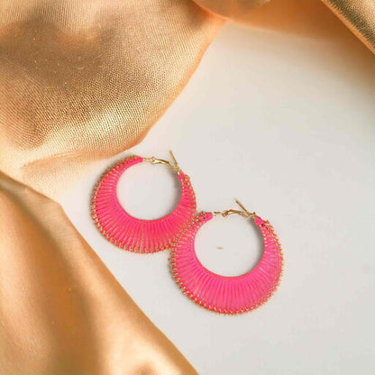 Front view of an earrings - Flamingo Pink Moon Earrings - Zuzus Trove