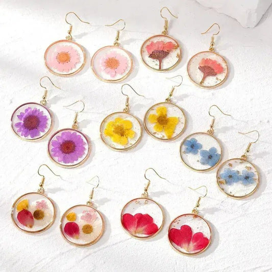 Front view of an earrings - Flower Blossom Earrings (Real Pressed Flowers) - Zuzus Trove