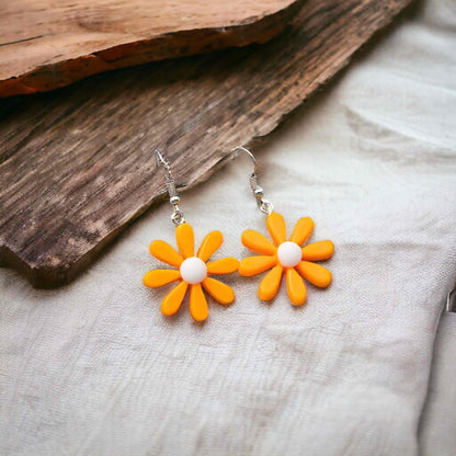 Front view of an earrings - Fun Orange Flower Earrings - Zuzus Trove