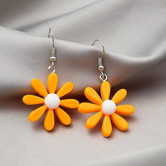 Front view of an earrings - Fun Orange Flower Earrings - Zuzus Trove