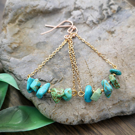 Front view of an earrings - Gold Chain Earrings - Blue Stone Earrings - Zuzus Trove