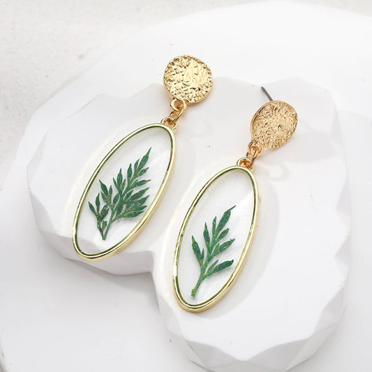 Front view of an earrings - Gold Earrings - Pressed Leaf Earrings - Zuzus Trove