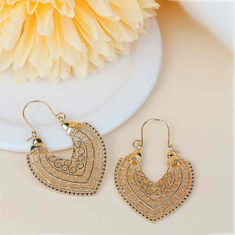 Front view of an earrings - Gold Mandala style earrings - Zuzus Trove