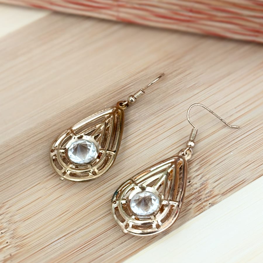 Front view of an earrings - golden drop crystal earrings - Zuzus Trove