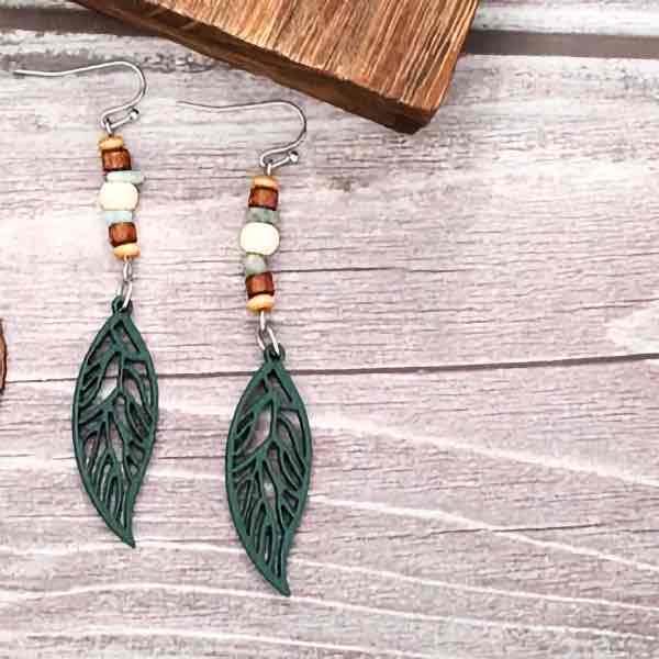 Image of an earring - Green Earrings - Long Dangler Leafyaffair Earrings by Zuzus Trove