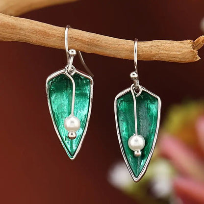 Front view of an earrings - Green Earrings - Pearl Drop Earrings - Zuzus Trove