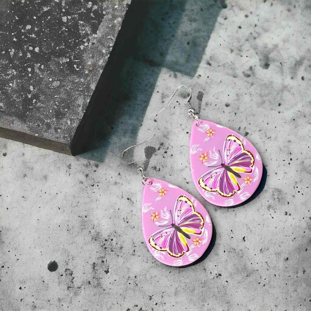 Front view of an earrings - Kids Earrings - Butterfly earrings - Pink Fun Butterflies! - ZuZus Trove - Zuzus Trove