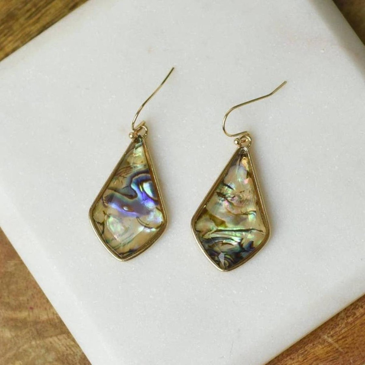 Front view of an earrings - Korean Earrings - Abalone Shell in Gold - Zuzus Trove