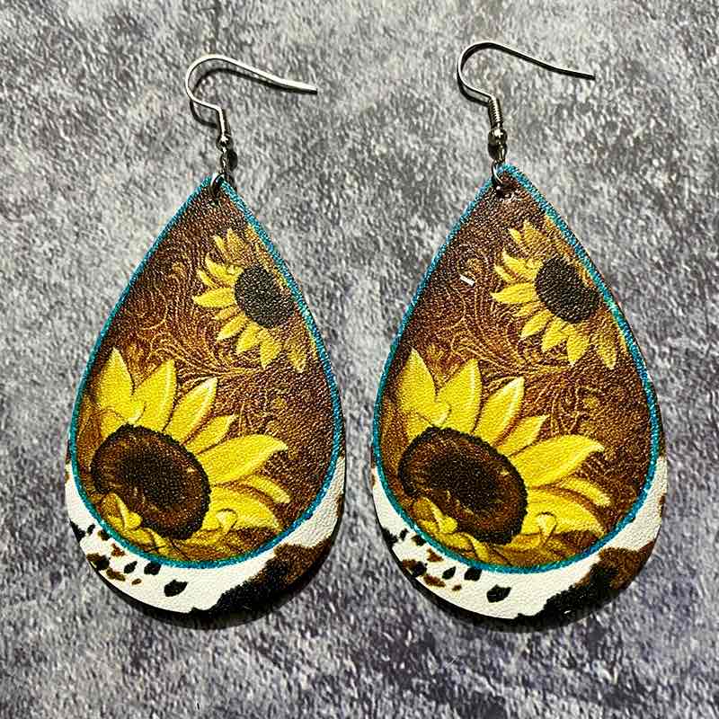 Front view of an earrings - Large Earrings - Sunflower Teardrop Earrings - Zuzus Trove