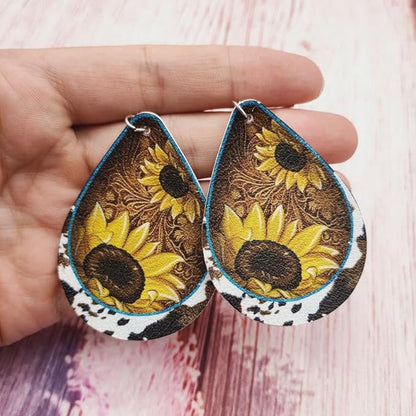 Front view of an earrings - Large Earrings - Sunflower Teardrop Earrings - Zuzus Trove