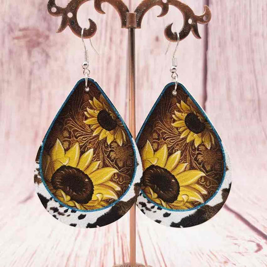 Front view of an earrings - Large Earrings - Sunflower Teardrop Earrings - Zuzus Trove