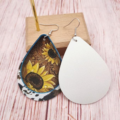 Front view of an earrings - Large Earrings - Sunflower Teardrop Earrings - Zuzus Trove