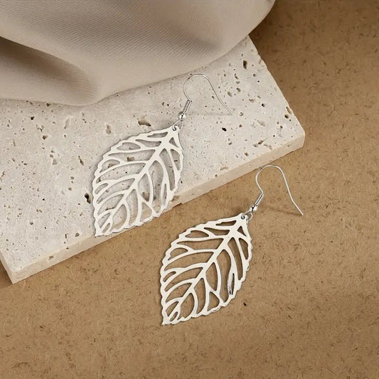 Image of an earring - Leaf Earrings - Minimalist style korean earrings - silver by Zuzus Trove