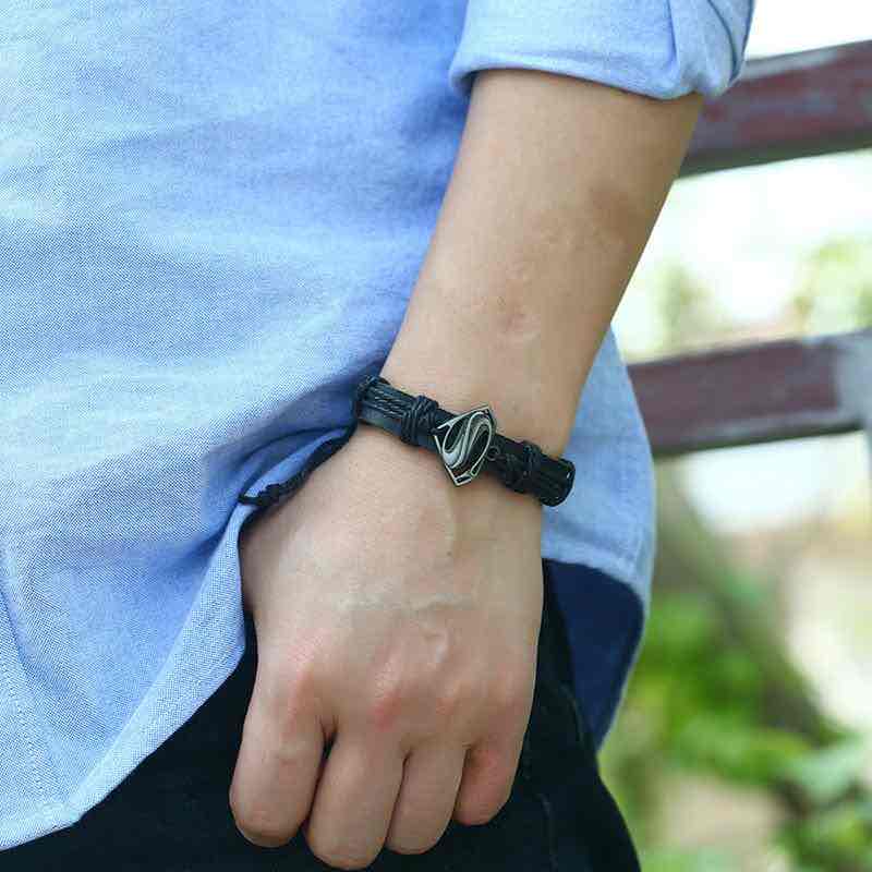 Front view of an earrings - Leather Bracelets - Super Man - Bracelets for Men - Zuzus Trove