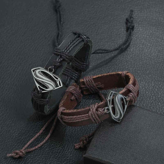 Front view of an earrings - Leather Bracelets - Super Man - Bracelets for Men - Zuzus Trove