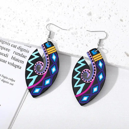 Front view of an earrings - Light weight Painting - Tribal Design earrings - Zuzus Trove