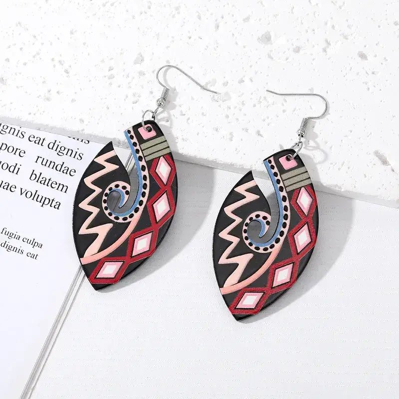 Front view of an earrings - Light weight Painting - Tribal Design earrings - Zuzus Trove