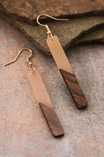 Front view of an earrings - Long Earrings - Designer Chic Wood Earrings - Zuzus Trove