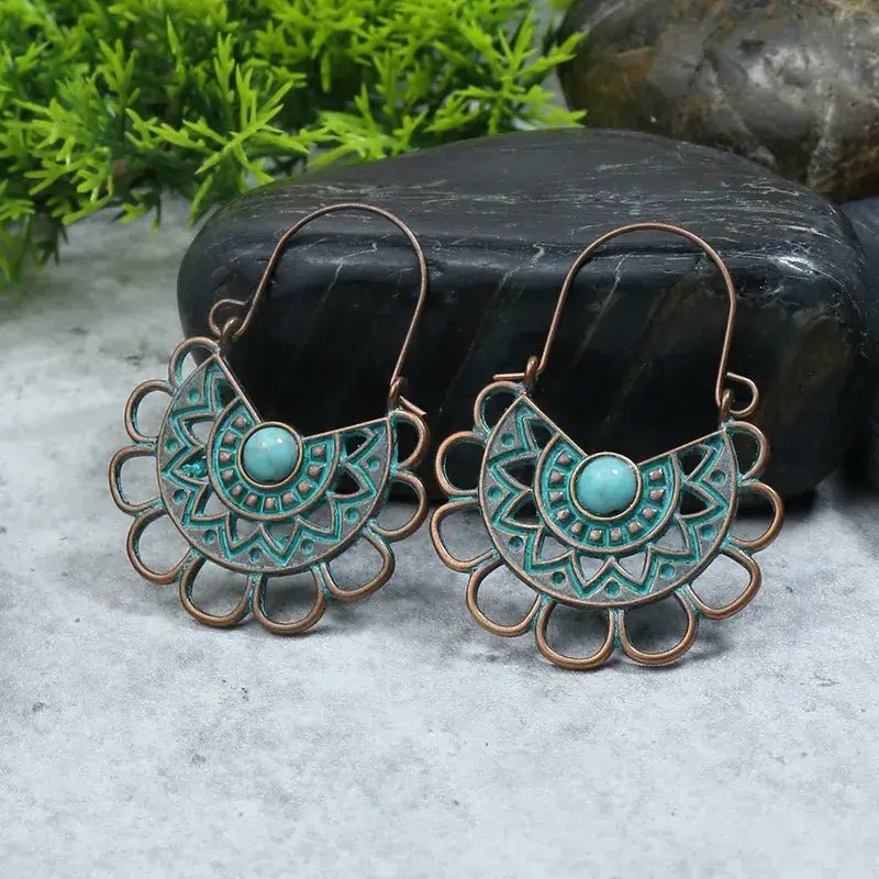 Front view of an earrings - Luxury - Vintage Turquoise Charm Earrings - Zuzus Trove