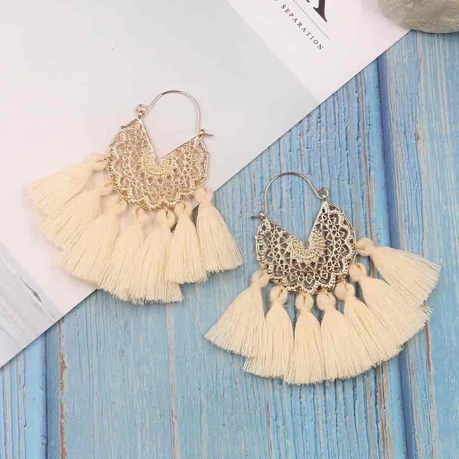 Front view of an earrings - Mandala Gold earring with Tassel - Zuzus Trove