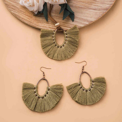 Front view of an earrings - Necklace Set - Earrings - Tassel - Oval Shape - Zuzus Trove