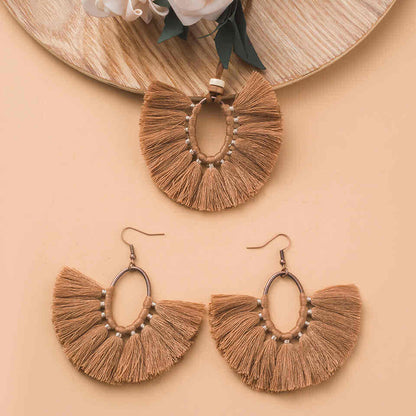 Front view of an earrings - Necklace Set - Earrings - Tassel - Oval Shape - Zuzus Trove