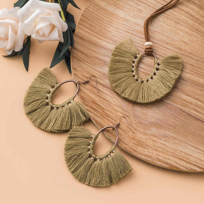 Front view of an earrings - Necklace Set - Earrings - Tassel - Oval Shape - Zuzus Trove