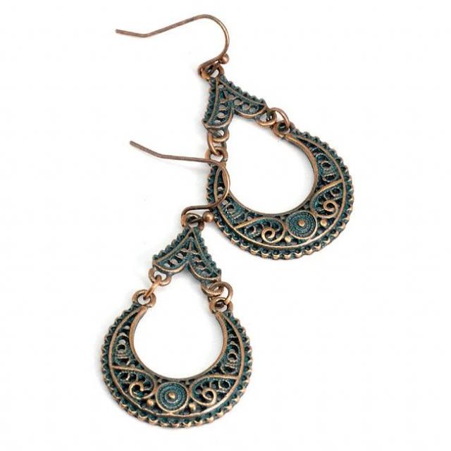 Front view of an earrings - Oxidised Earrings - Antique Designer Earrings - Zuzus Trove