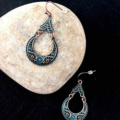 Front view of an earrings - Oxidised Earrings - Antique Designer Earrings - Zuzus Trove