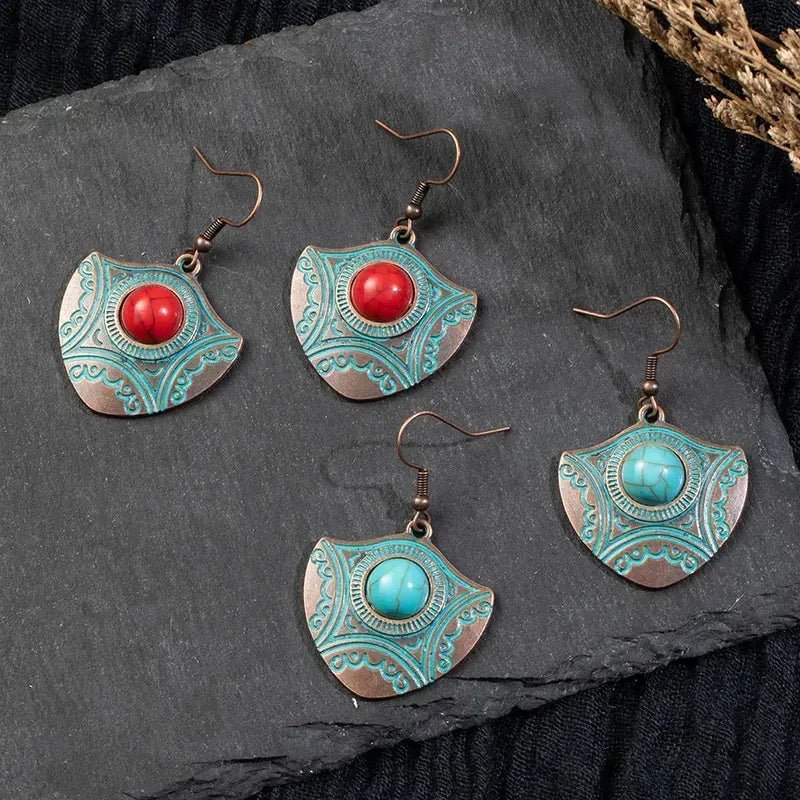 Front view of an earrings - Oxidised Silver Stone Earrings - Zuzus Trove