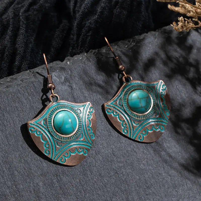 Front view of an earrings - Oxidised Silver Stone Earrings - Zuzus Trove