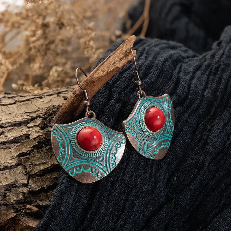 Front view of an earrings - Oxidised Silver Stone Earrings - Zuzus Trove