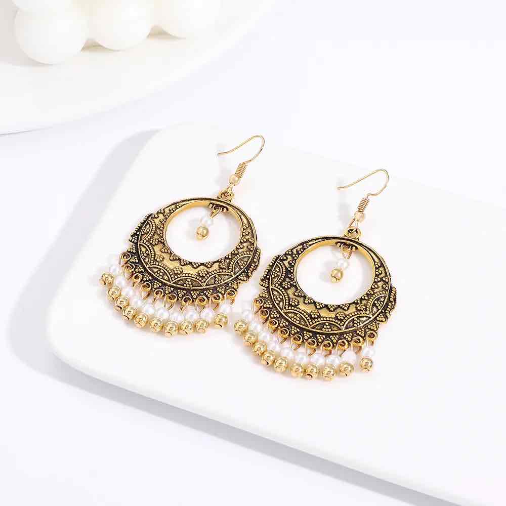 Front view of an earrings - Pearl Dangler - Gold - Zuzus Trove