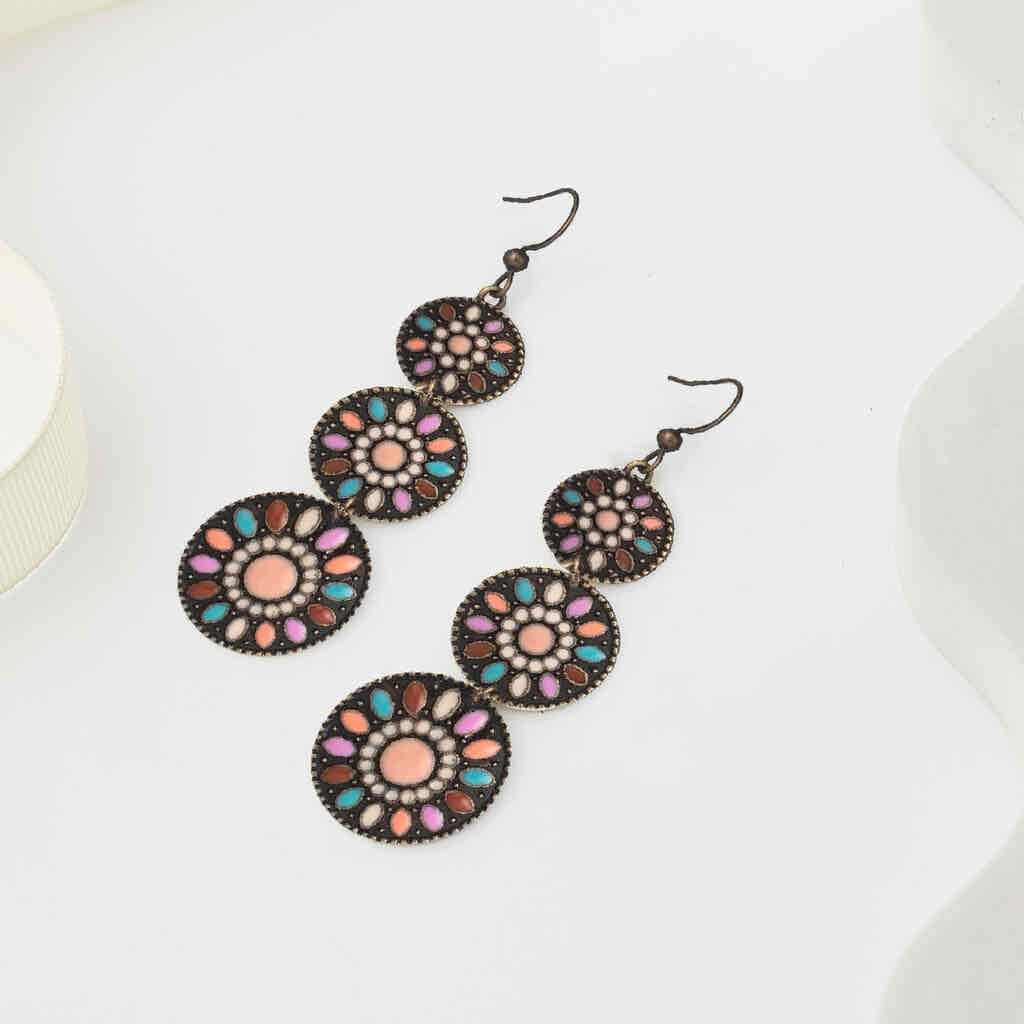 Front view of an earrings - Premium | Baby Pink - Oxidised Drop Earrings - Zuzus Trove