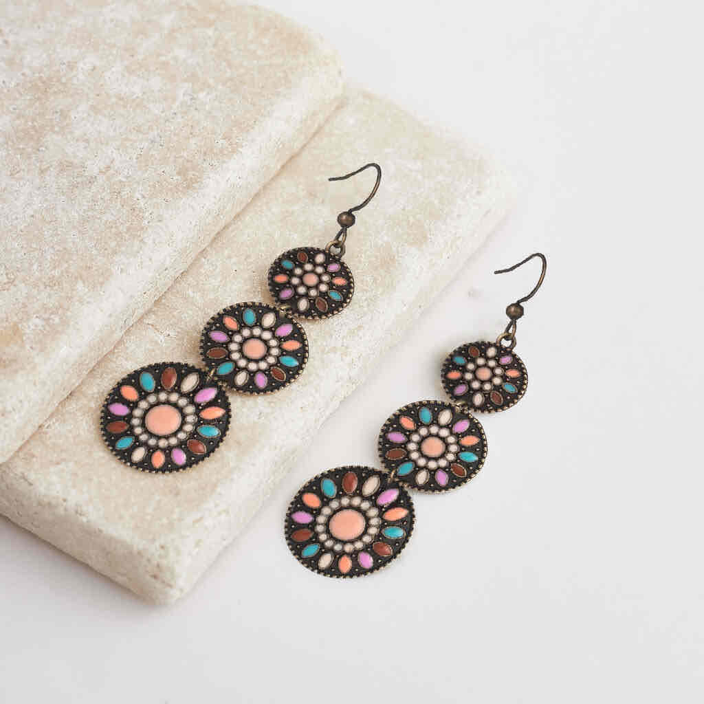 Front view of an earrings - Premium | Baby Pink - Oxidised Drop Earrings - Zuzus Trove