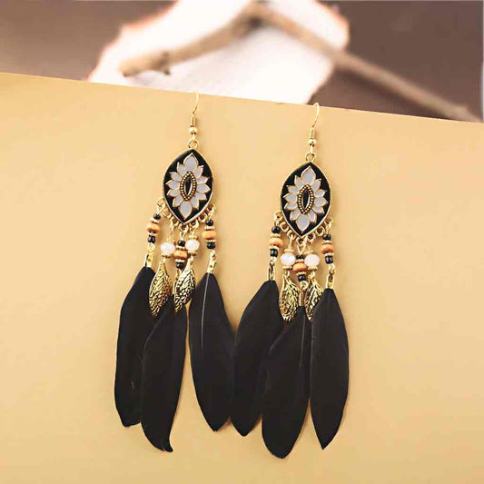 Image of an earring - Premium | Black Bohemian Feather Earrings - Style 1 by Zuzus Trove