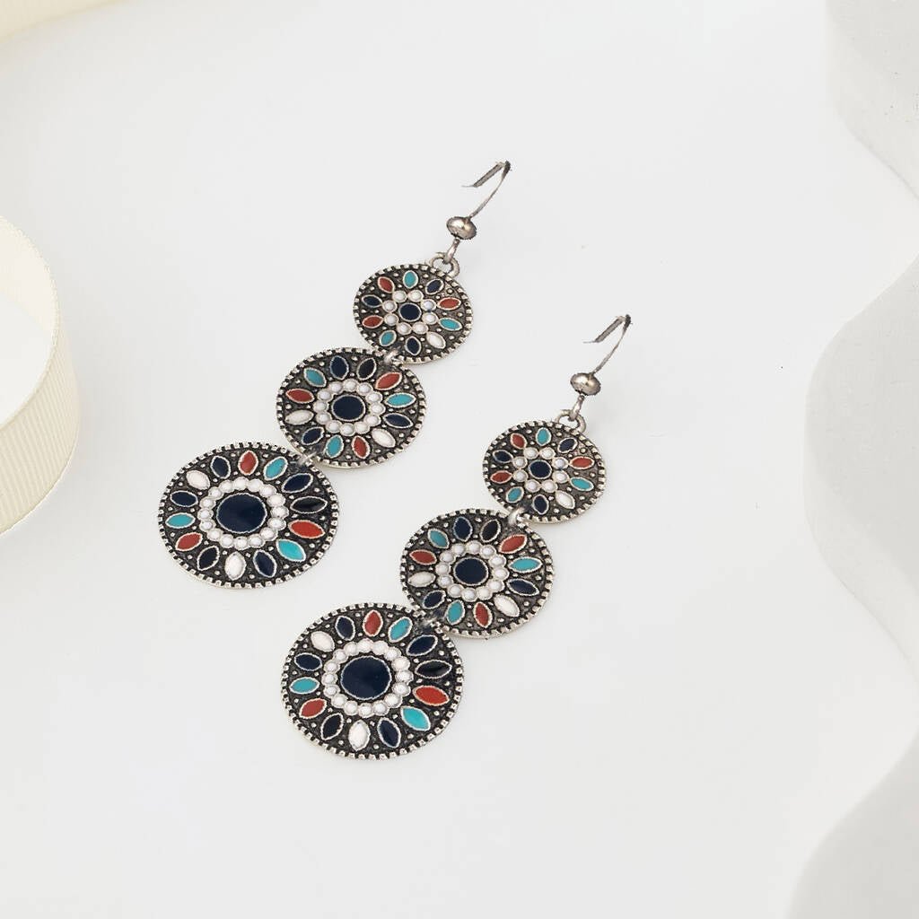 Front view of an earrings - Premium | Blue - Black Boho Ethnic Drop Earrings - Zuzus Trove