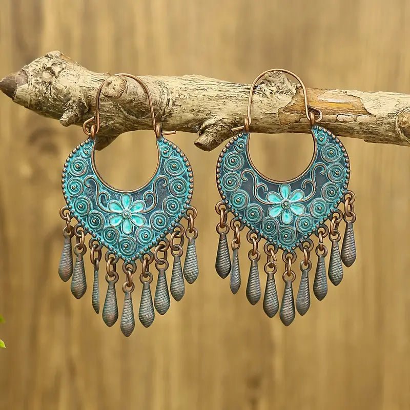 Front view of an earrings - Premium Boho - flower danglers - Zuzus Trove