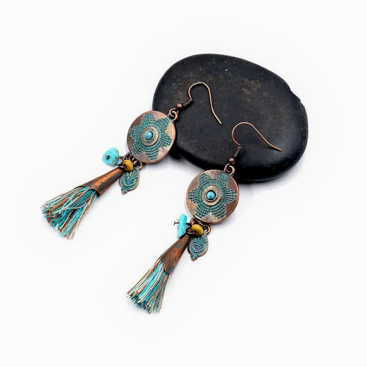 Front view of an earrings - Premium | Boho Mandala Tassel Drop - Zuzus Trove