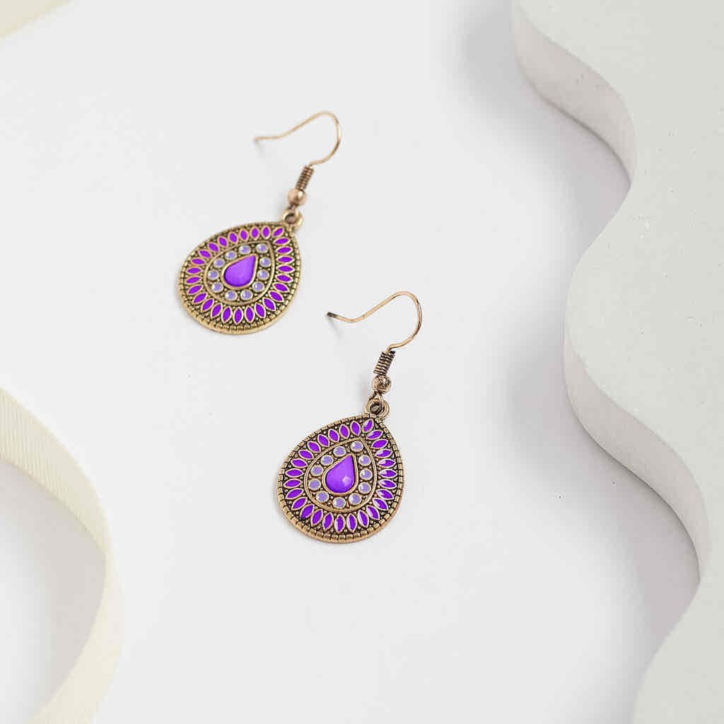 Front view of an earrings - Premium | Deep Purple - Antique Teardrop Earrings - Ethnic - Zuzus Trove