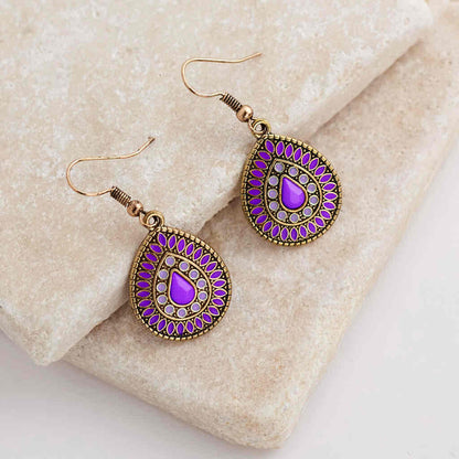 Front view of an earrings - Premium | Deep Purple - Antique Teardrop Earrings - Ethnic - Zuzus Trove