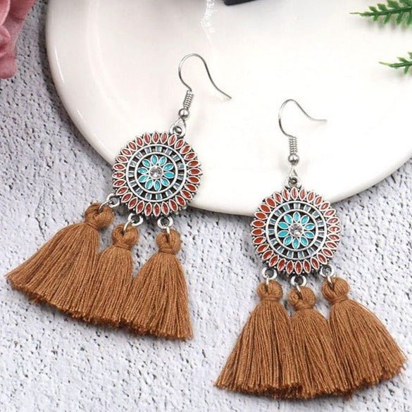 Front view of an earrings - Premium | Enchanting Ethnic Tassel Earrings - Zuzus Trove