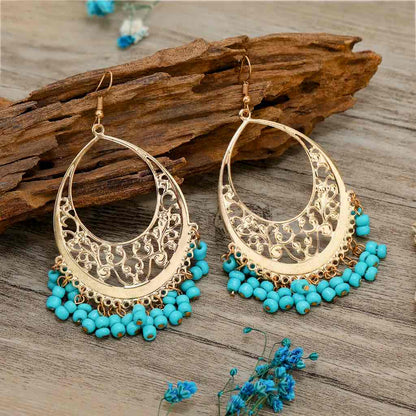 Front view of an earrings - Premium | Ethnic Beaded Earrings - Turquoise - Zuzus Trove