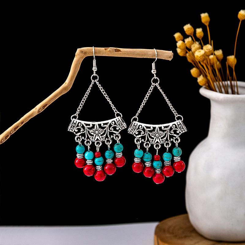 Image of an earring - Premium - Ethnic Blue and Red Turquoise Dangler earring by Zuzus Trove