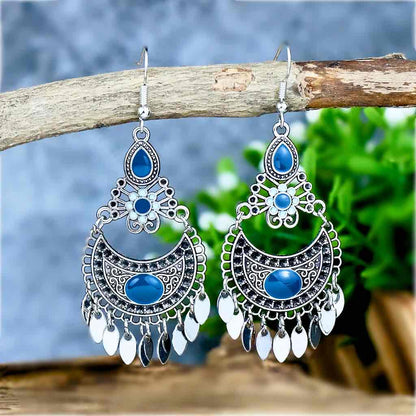 Front view of an earrings - Premium | Ethnic Blue Stone Earrings - Zuzus Trove