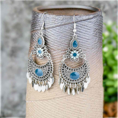 Front view of an earrings - Premium | Ethnic Blue Stone Earrings - Zuzus Trove