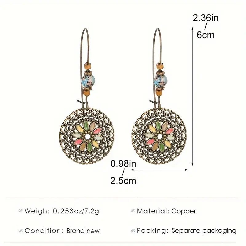 Front view of an earrings - Premium Ethnic Drop Earrings - Flower - Zuzus Trove