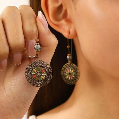 Front view of an earrings - Premium Ethnic Drop Earrings - Flower - Zuzus Trove