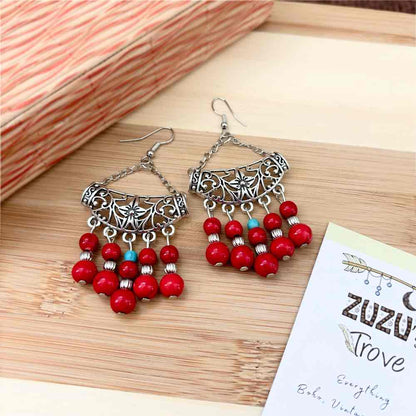 Front view of an earrings - Premium - Ethnic Red Dangler earring - Zuzus Trove